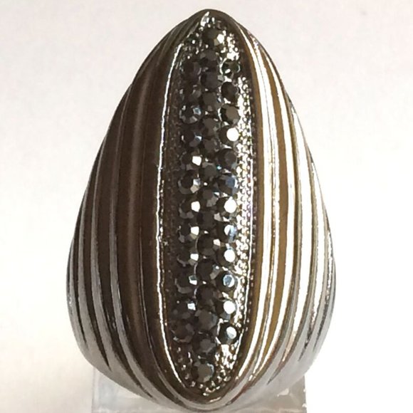 Boho Goth Cocktail Ring Size 9 10 Bohemian Gothic Cubic Zirconia Gunmetal Plated - Picture 9 of 12